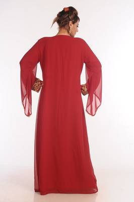 Georgette Red Embroidered Islamic Kaftans 5