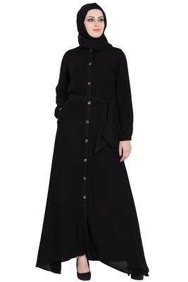 Black front open girls stylish abaya 1
