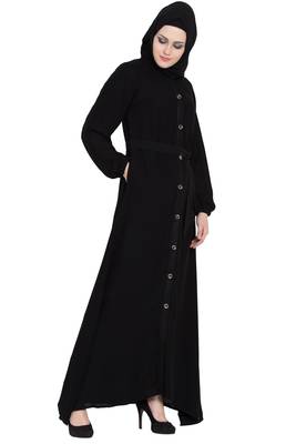 Black front open girls stylish abaya 2