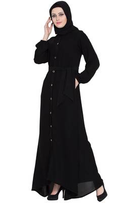 Black front open girls stylish abaya 3