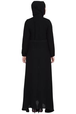 Black front open girls stylish abaya 5