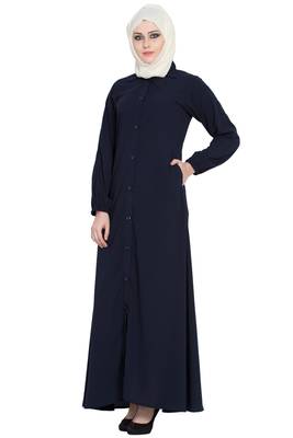 Navy blue front open girls stylish abaya 3