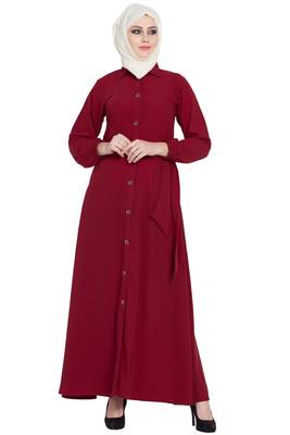 Maroon front open girls stylish abaya 1
