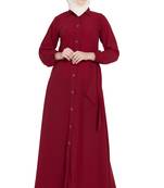 Maroon front open girls stylish abaya
