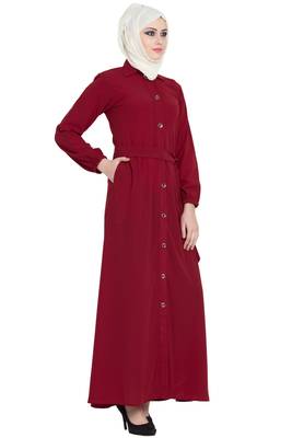 Maroon front open girls stylish abaya 2