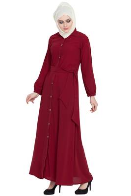 Maroon front open girls stylish abaya 3