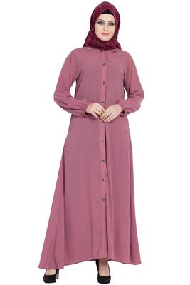 Puce pink front open girls stylish abaya 1