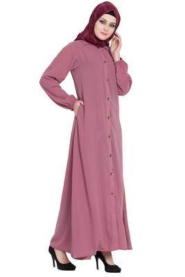 Puce pink front open girls stylish abaya 2