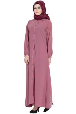 Puce pink front open girls stylish abaya 3
