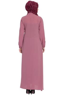 Puce pink front open girls stylish abaya 5