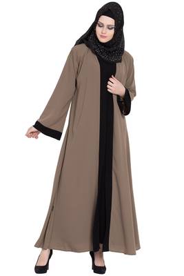 Beige & black shrugg style abaya 1