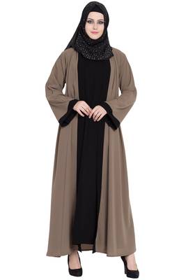 Beige & black shrugg style abaya 2