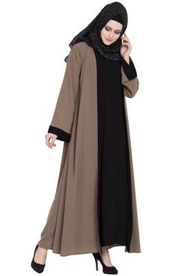 Beige & black shrugg style abaya 3
