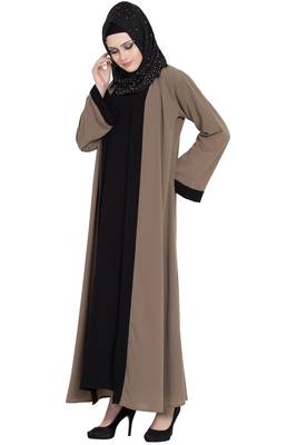 Beige & black shrugg style abaya 4