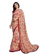 Peach printed georgette saree with blouse