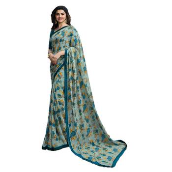 Sky blue printed georgette saree with blouse 1