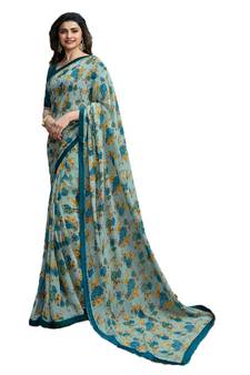 Sky blue printed georgette saree with blouse