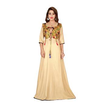 Beige printed rayon long kurti 1