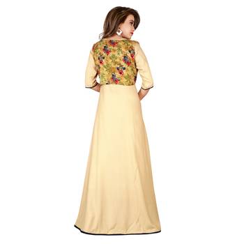 Beige printed rayon long kurti 2