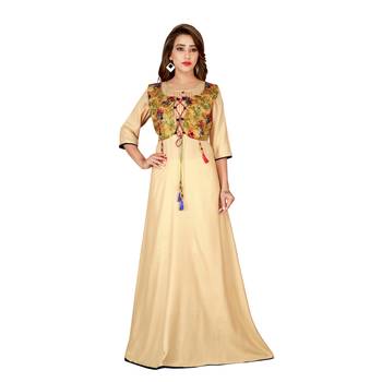 Beige printed rayon long kurti 3