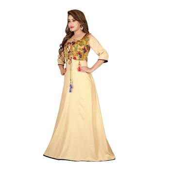 Beige printed rayon long kurti 4