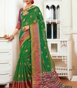 Green woven art silk saree with blouse