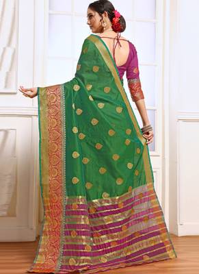 Green woven art silk saree with blouse 2