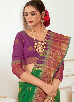 Green woven art silk saree with blouse 3