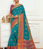 Blue woven art silk saree with blouse