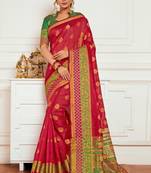 Red woven art silk saree with blouse