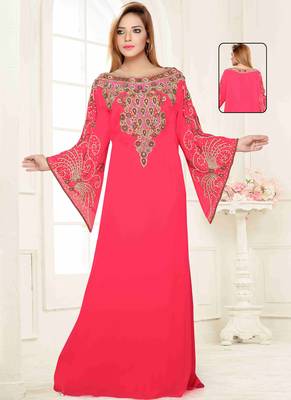 Pink embroidered georgette islamic kaftans 1