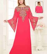Pink embroidered georgette islamic kaftans
