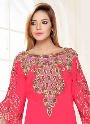 Pink embroidered georgette islamic kaftans 2
