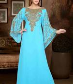 Turquoise embroidered georgette islamic kaftans
