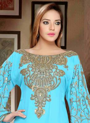 Turquoise embroidered georgette islamic kaftans 2
