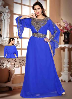 Blue embroidered georgette islamic kaftans 1