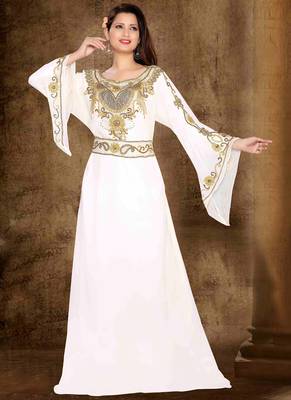 White embroidered georgette islamic kaftans 1