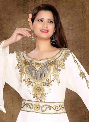 White embroidered georgette islamic kaftans 2