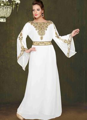 White embroidered georgette islamic kaftans 1