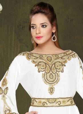 White embroidered georgette islamic kaftans 2