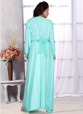 Turquoise embroidered georgette islamic kaftans With Sun-proof hijab 2