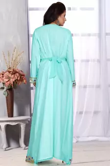 Turquoise embroidered georgette islamic kaftans With Sun-proof hijab