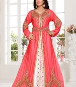 Pink embroidered georgette islamic kaftans with hijab