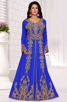 Blue embroidered georgette islamic kaftans With Sun-proof hijab.