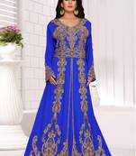 Blue embroidered georgette islamic kaftans With Sun-proof hijab.