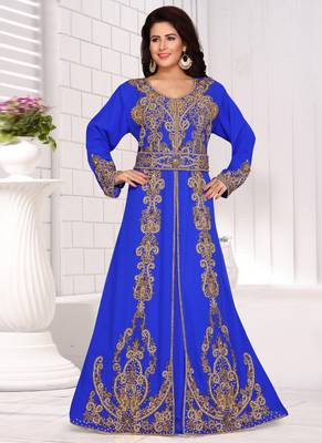 Blue embroidered georgette islamic kaftans With Sun-proof hijab 2