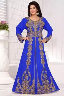 Blue embroidered georgette islamic kaftans With Sun-proof hijab