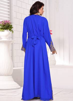 Blue embroidered georgette islamic kaftans With Sun-proof hijab 3