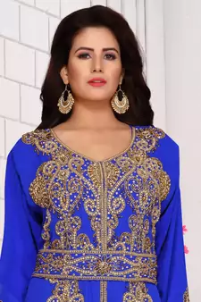 Blue embroidered georgette islamic kaftans With Sun-proof hijab