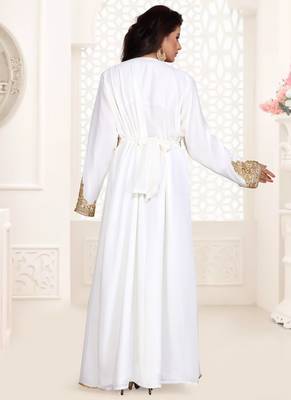 White embroidered georgette islamic kaftans With Sun-proof hijab 3